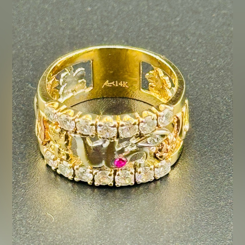 14K Yellow Gold Tri Color Men’s Good Luck/lucky Ring Size 8.5 Weight 5.7 Grams - Picture 11 of 16
